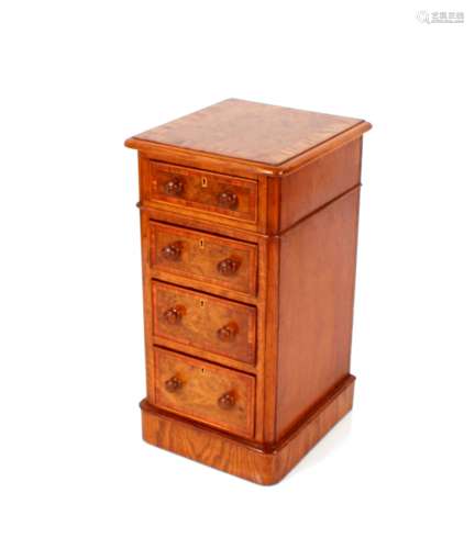 A pair of burr oak and cross banded pedestal four drawer bed...