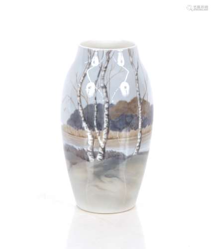 A Royal Copenhagen porcelain baluster vase, decorated by Bin...