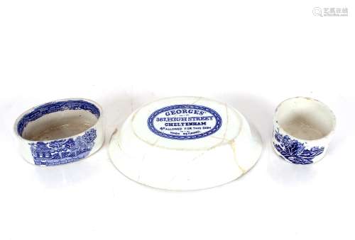 Two 19th Century blue and white potted meat pots; and a rest...