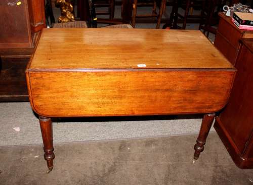 A Victorian mahogany drop leaf supper table, fitted single e...