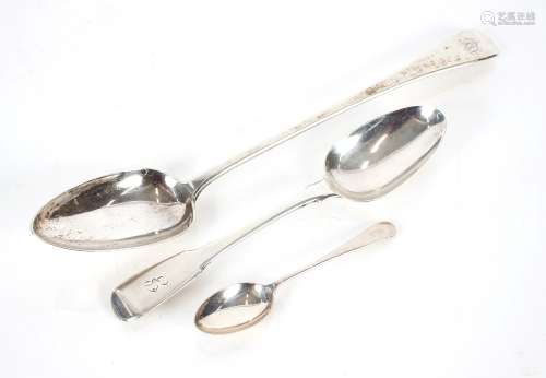 A George III silver basting spoon, London 1803; a George III...