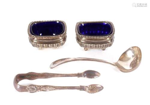 A pair of silver salts, Chester Hallmark; a pair of plated s...