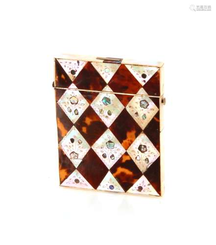 A tortoiseshell and mother of pearl inlaid card case