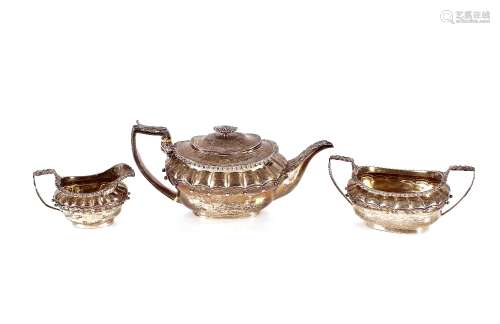 A George IV silver three piece teaset of baluster form, havi...