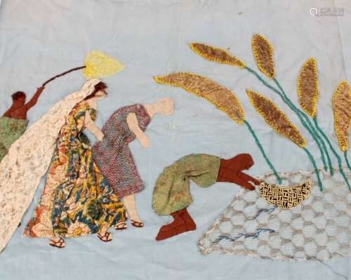 An American Folk Art embroidery, having gilt thread decorati...