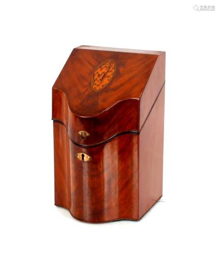 A Georgian mahogany and inlaid knife box, of Arc en Arbelett...