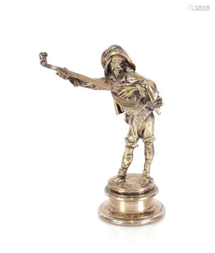 A plated figure of a Medieval musician, 16cm high