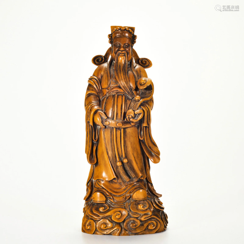 A Carved Boxwood Standing Immortal Qing Dynasty