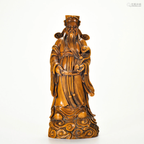 A Carved Boxwood Standing Immortal Qing Dynasty