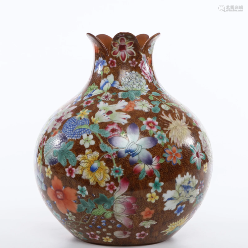 A Famille Rose Mille Fleur Vase Qing Dynasty