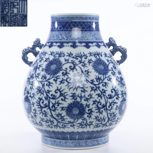 A Blue and White Lotus Scrolls Zun Vase Qing Dynasty