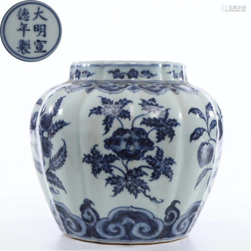 A Blue and White Fruits Jar Qing Dynasty
