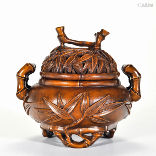 A Carved Boxwood Censer Qing Dynasty
