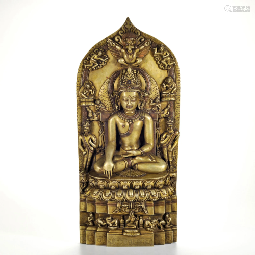 A Gilt-bronze Seated Crown Buddha