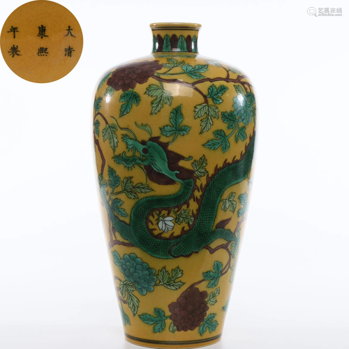 A Famille Verte Biscuit Dragon Vase Qing Dynasty