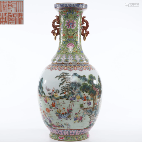 A Famille Rose Kids at Play Vase Qing Dynasty