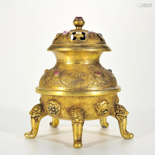 A Silver Gilt Censer Qing Dynasty