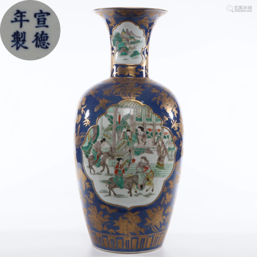 A Famille Verte Figural Story Vase Qing Dynasty