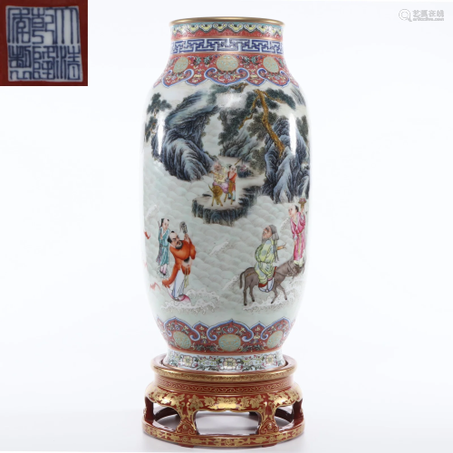 A Famille Rose Figural Story Vase Qing Dynasty