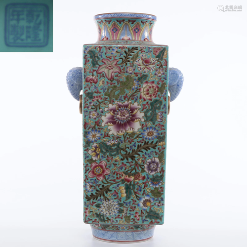 A Famille Rose Floral Vase Qing Dynasty