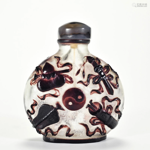 A White overlay Red Peking Glass Snuff Bottle Qing