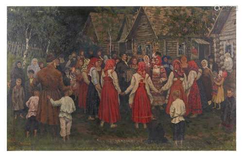S. OKORGOV (XIX-XX) Fête villageoise Huile sur toile signée ...