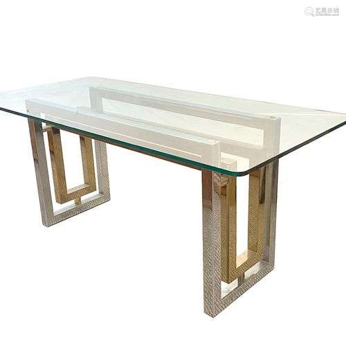 ROMEO REGA Belle table rectangulaire en métal chromé et doré...