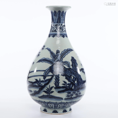 A Blue and White Vase Yuhuchunping Qing Dynasty
