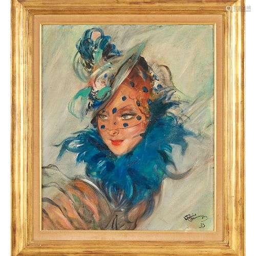 Jean Gabriel DOMERGUE (1889-1962) Portrait d élégante au bib...