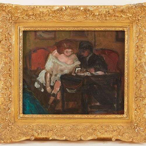 Fernand PIET (1869-1942) (attribué à) Au café Huile sur cart...