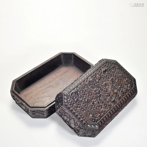 A Carved Rosewood Box Qing Dynasty