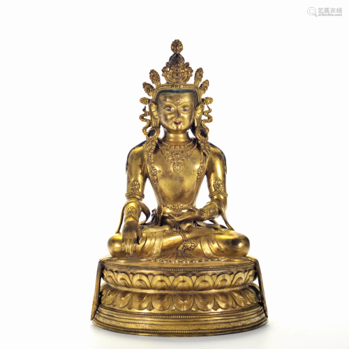 A Gilt-bronze Crown Buddha Qing Dynasty