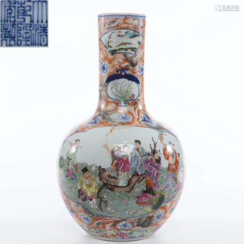 A Famille Rose Eight Immortals Vase Qing Dynasty