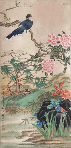 A Chinese Scroll Painting By Tian Shiguang