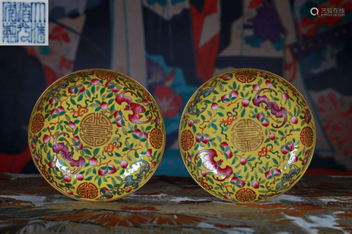 Pair Famille Rose Plates Qing Dynasty