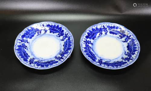 2 Chinese Export Blue & White Porcelain Plates
