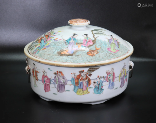 Chinese 19C Immortals Porcelain Lg Food Container