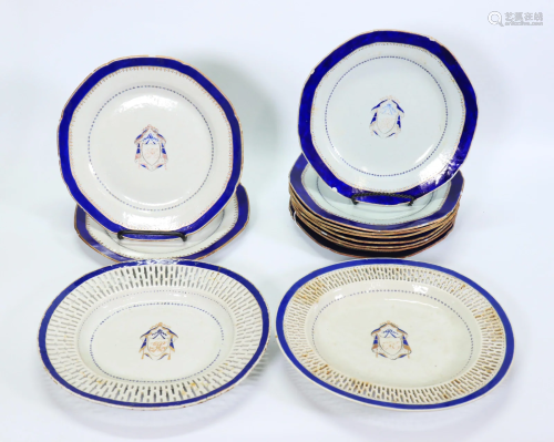 12 Chinese Export Porcelain American Market Plates