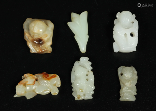 5 Chinese Carved Jade or Hard Stone Pendants