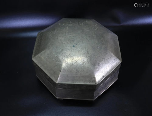 Chinese Bronze Octagon Large Box & Cover