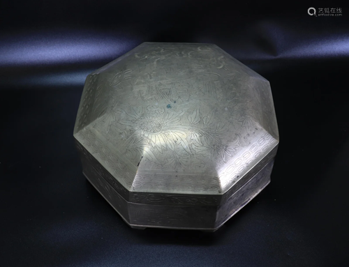 Chinese Bronze Octagon Large Box & Cover