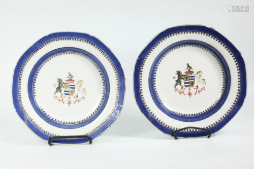2 Chinese 18 C Export Armorial Porcelain Low Bowls