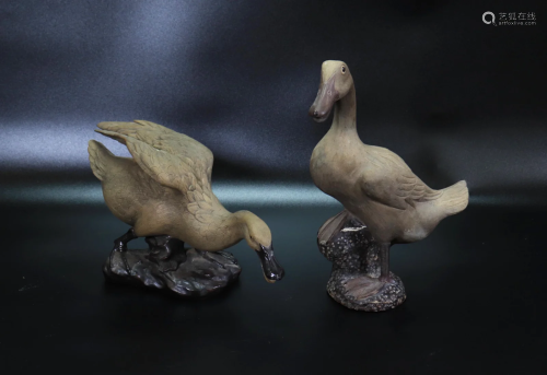 2 Chinese Shiwan Porcelain Ducks