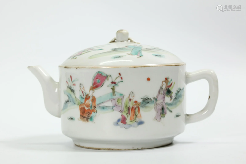 Chinese 19th C Wide Mouth Porcelain Figural Teapot