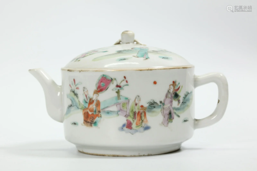 Chinese 19th C Wide Mouth Porcelain Figural Teapot
