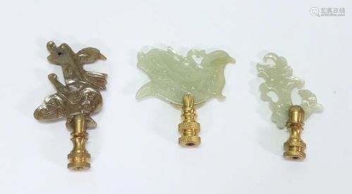 3 Chinese Archaistic Carved Jades as Lamp Finials