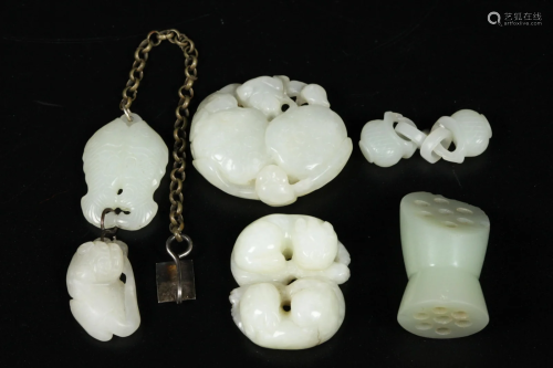 6 Chinese Jade or Hard Stone Pendants or Toggles