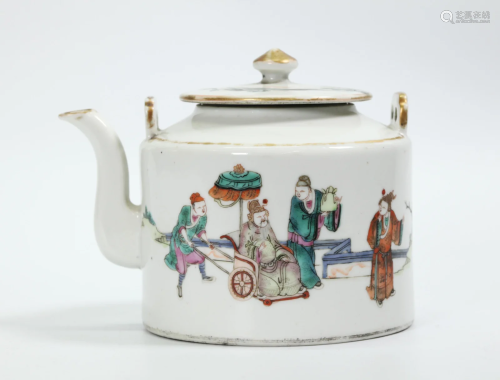 Chinese Qing Enamel Porcelain 3 Part Teapot