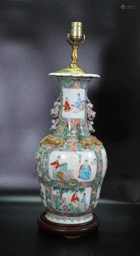 Chinese 19th C Enameled Porcelain Figural Vase