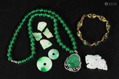 Group of Chinese Jadeite and Hard Stone Jewelry